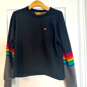 Aviator Nation Stripes Sweatshirt with Raw Hem